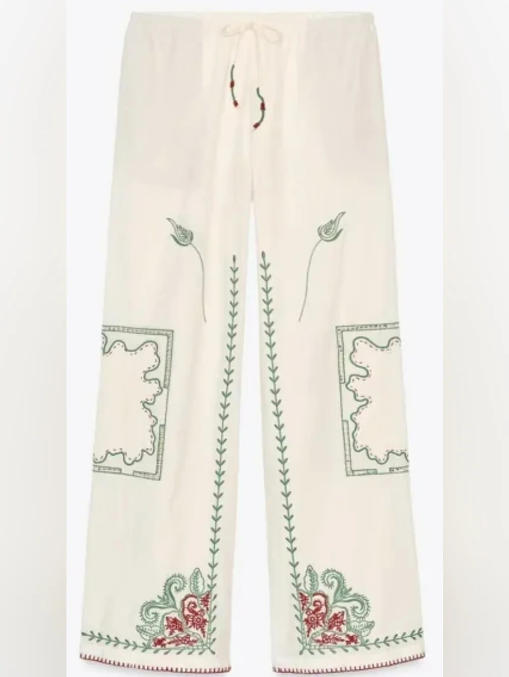Zara ZW Collection Embroidered Floral Patchwork Cotton Pant - Picture 6 of 10